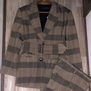 Zara Check Blazer and Pants Small and XS